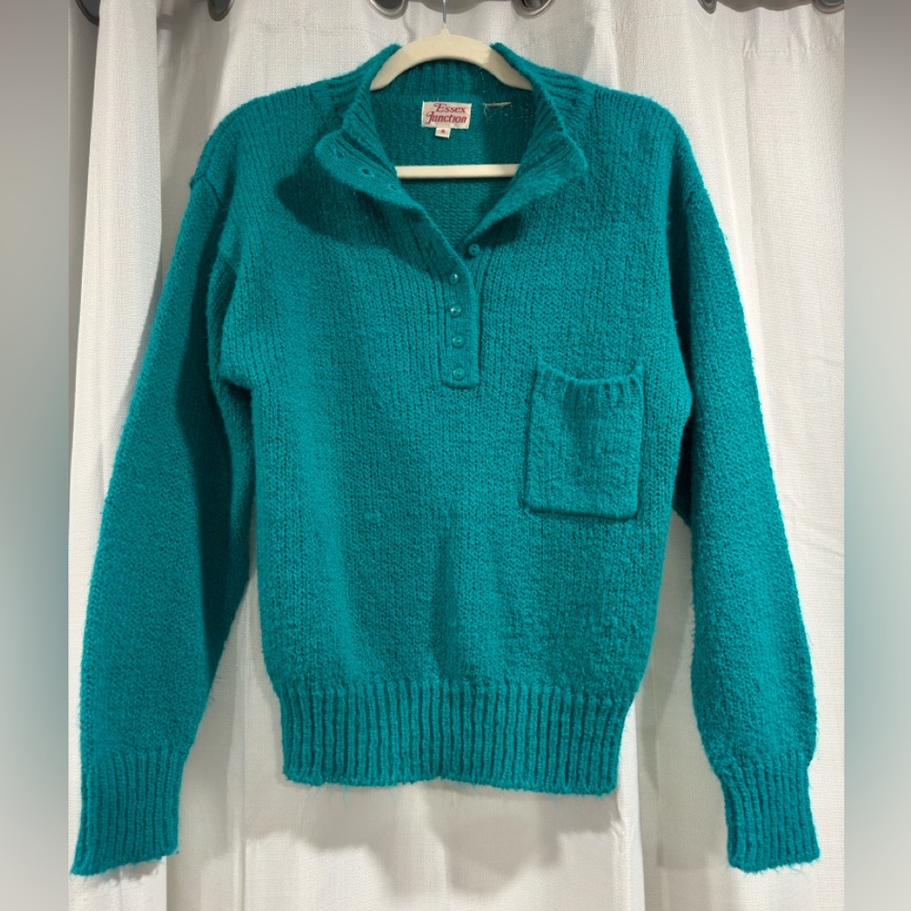 Vintage‎ Essex Junction Vintage Teal Knit Henley Sweater Women Small Blue Green
